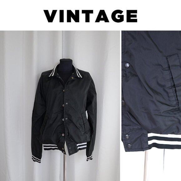 Vintage 90s Nylon Black Varsity Bomber Jacket Sz L - Picture 1 of 7